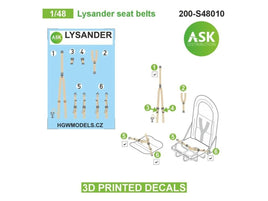 1/48 Art Scale Lysander seat belts - 3D 3Ded decals by ASK