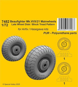 1/72 CMK Beaufighter Mk.VI/X/21 Mainwheels - Late Wheel Disk / Block Tread Pattern