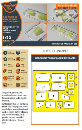 1/72 Clear Prop F-5F Tiger II painting mask on "yellow kabuki paper" for Italeri kits - MPM Hobbies