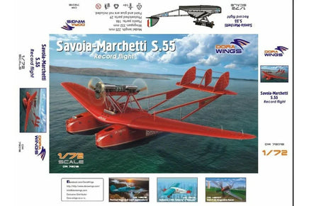 1/72 Dora Wings Savoia Marchetti S55 Record Flight Flying Boat Aircraft w/Resin Engine (9"L, 13" Wingspan) - MPM Hobbies