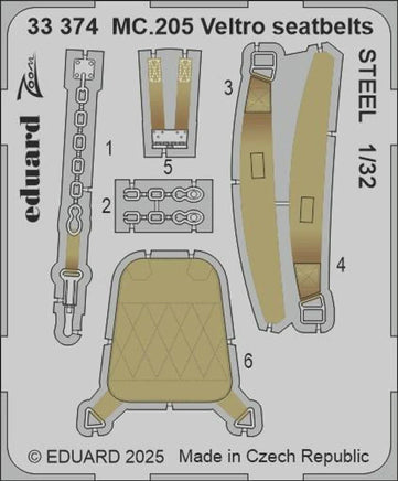 1/32 Eduard MC.205 Veltro seatbelts STEEL Photo Etch for ITALERI - MPM Hobbies