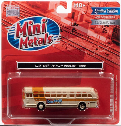 HO Scale Classic Metal Works GMC Transit Bus Miami cream/ochre 32319 - MPM Hobbies