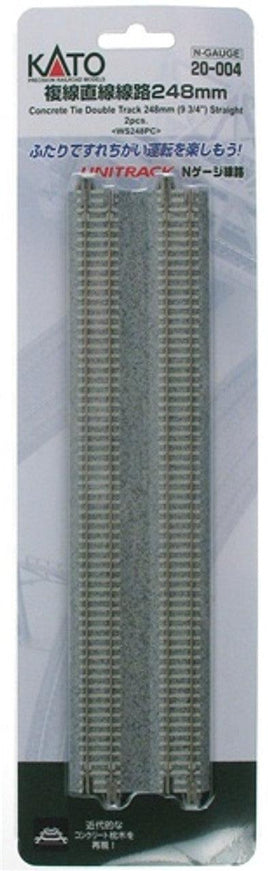 N Kato Unitrack N 248mm (9 3/4") Concrete Tie Double Track Straight 2 pcs 20004 - MPM Hobbies