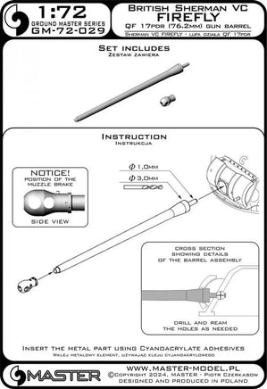 1/72 Master Model Sherman VC Firefly - Ordnance QF 17pdr (76.2mm) gun barrel - MPM Hobbies