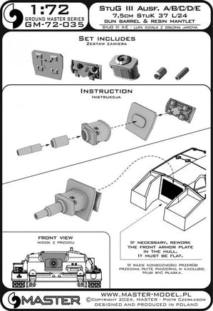 1/72 Master Model StuG III Ausf. A/B/C/D/E - 7.5cm StuK 37 L/24 gun barrel and resin mantlet - MPM Hobbies
