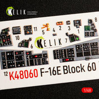 1/48 Kelik F-16E Desert Vipers Block 60 interior 3D decals for Kinetic kit