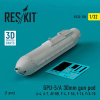 1/32 Reskit GPU-5/A 30mm gun pod (1 pcs) (A-4, A-7, AV-8B, F-4, F-5A, F-16, F/A-18) (3D Printed) - MPM Hobbies