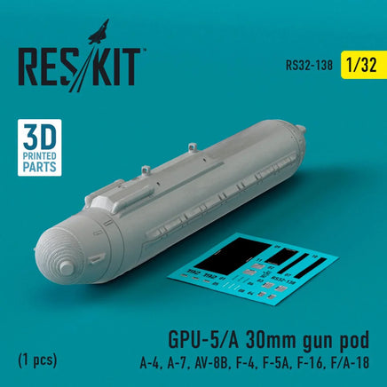 1/32 Reskit GPU-5/A 30mm gun pod (1 pcs) (A-4, A-7, AV-8B, F-4, F-5A, F-16, F/A-18) (3D Printed) - MPM Hobbies