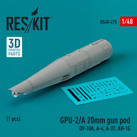 1/48 Reskit GPU-2/A 20mm gun pod (1 pcs) (OV-10A, A-4, A-37, AH-1G) (3D Printed) - MPM Hobbies