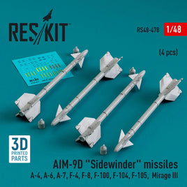 1/48 Reskit AIM-9D Sidewinder missiles (4 pcs) (3D Printed) - MPM Hobbies