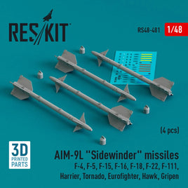 1/48 Reskit AIM-9L Sidewinder missiles (4 pcs) (3D Printed) - MPM Hobbies