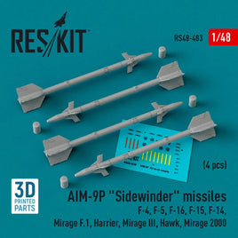 1/48 Reskit AIM-9P Sidewinder missiles (4 pcs) (3D Printed) - MPM Hobbies