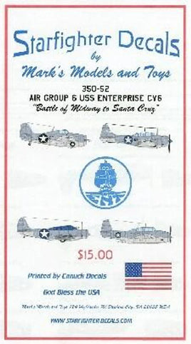 1/350 Starfighter Decals - Air Group 6 USS Enterprise CV6 Battle of Midway to Santa Cruz for Merit Kit