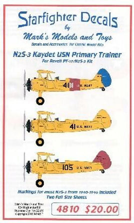 1/48 Starfighter Decals - N2S3 Kaydet USN Primary Trainer 1940-46 for Revell Kit - MPM Hobbies