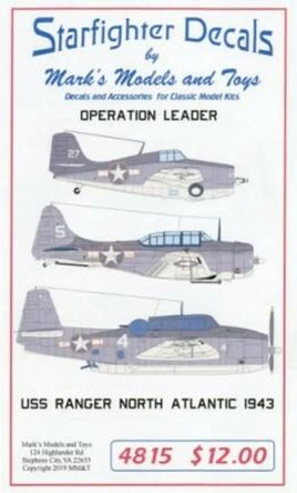 1/48 Starfighter Decals - USS Ranger Aircraft Operation Leader North Atlantic 1943 - MPM Hobbies