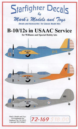 1/72 Starfighter Decals B-10/B-12 in USAAC Service - MPM Hobbies