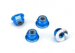 Traxxas Nuts, aluminum, flanged, serrated (4mm) (blue-anodized) (4) 1747R - MPM Hobbies