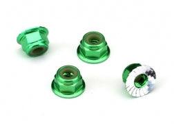 Traxxas Nuts, aluminum, flanged, serrated (4mm) (green-anodized) (4) 1747G - MPM Hobbies