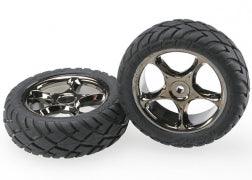 Traxxas Tires & wheels, assembled (Tracer 2.2" black chrome wheels, Anaconda® 2.2" tires with foam inserts) (2) (Bandit front) 2479A - MPM Hobbies