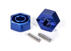 Traxxas Wheel hubs, hex (blue-anodized, lightweight aluminum) (2)/axle pins(2) 1654X - MPM Hobbies