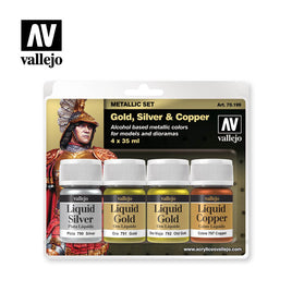 Vallejo Set of 4 (17ml) Gold, Silver & Copper - 70199