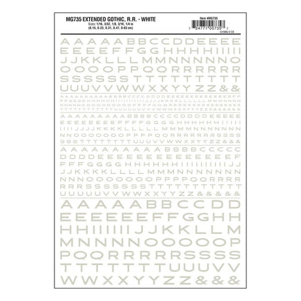 Woodland Extended Gothic R.R. Decal White 735 - MPM Hobbies