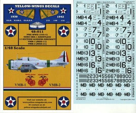 1/48 Yellow Wings Decals SBD-1 Dauntless VMB-1 & VMB-2