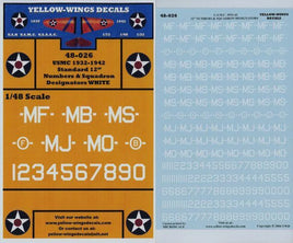 1/48 Yellow Wings Decals USMC 1932-41 Standard 12 Numbers White
