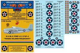 1/48 Yellow Wings Decals USMC F4F-3 VMF-211 Wake Island Wildcats