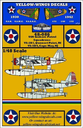 1/48 Yellow Wings Decals USN OS2U-2/3 Inshore Patrols VS-2D1, VS-5D4