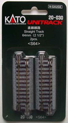 N Kato Unitrack 64mm (2 1/2") Straight Track [2 pcs] - MPM Hobbies